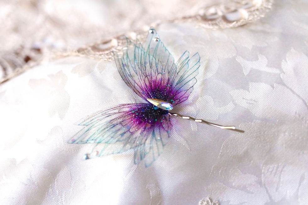 Miniature : bijoux de cheveux féerique ailes de fée bijou elfique fantasy foret enchantée