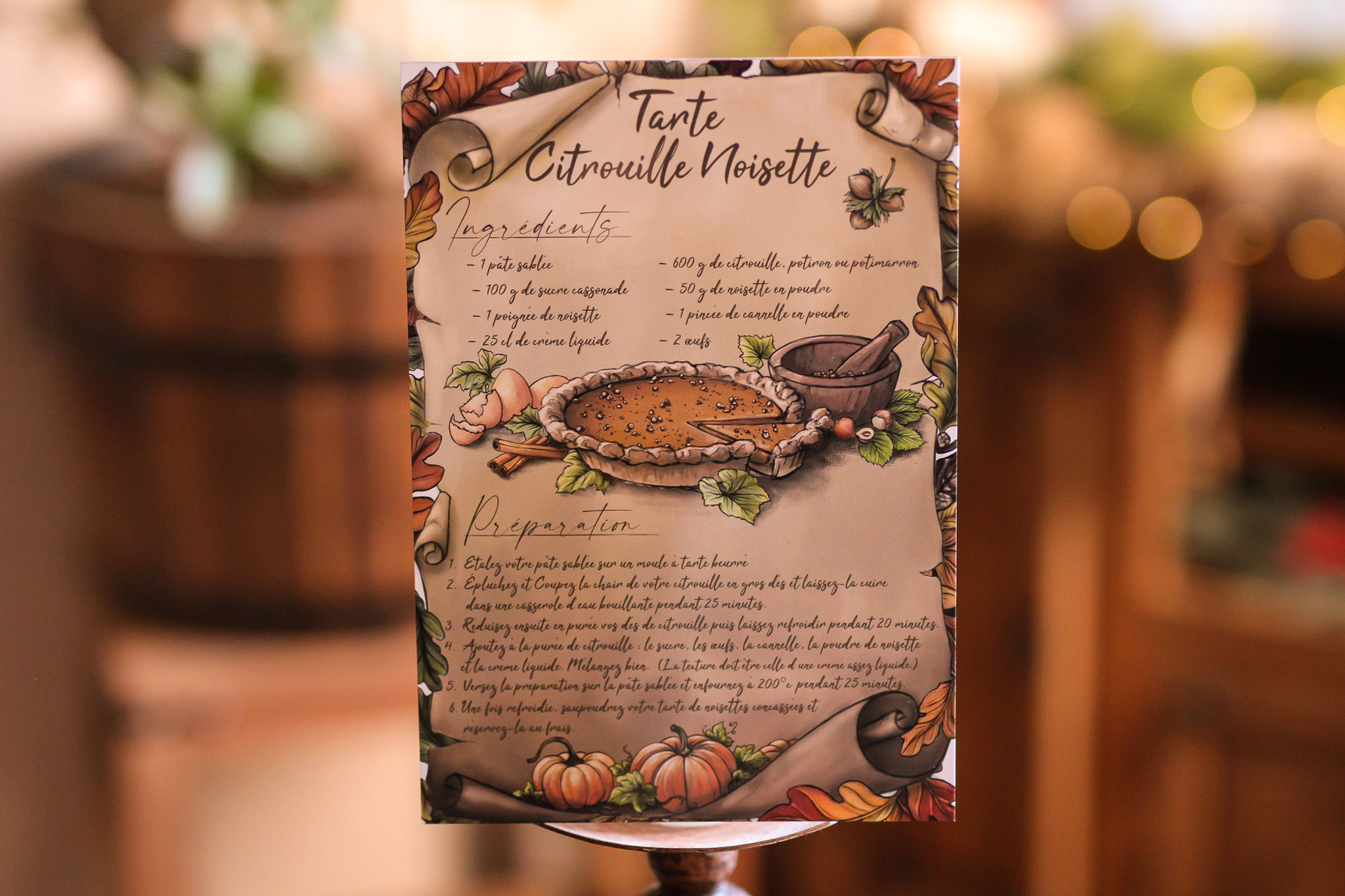 print illustration fantasy dessin tarte citrouille automne cosy forêt papier recyclé le seigneur des anneaux féerique