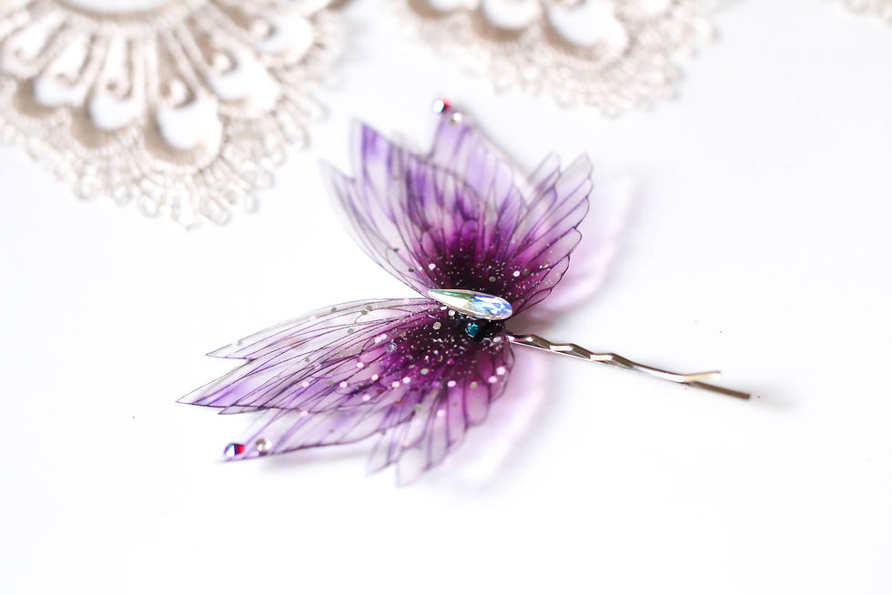 barrette à cheveux bijoux ailes de fée papillon sirène princesse elfique fantasy féerique cristal couleur violet magique