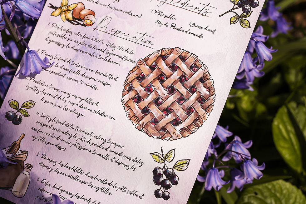 Thumbnail: print illustration fantasy dessin tarte myrtille printemps été cosy forêt papier recyclé le seigneur des anneaux féerique