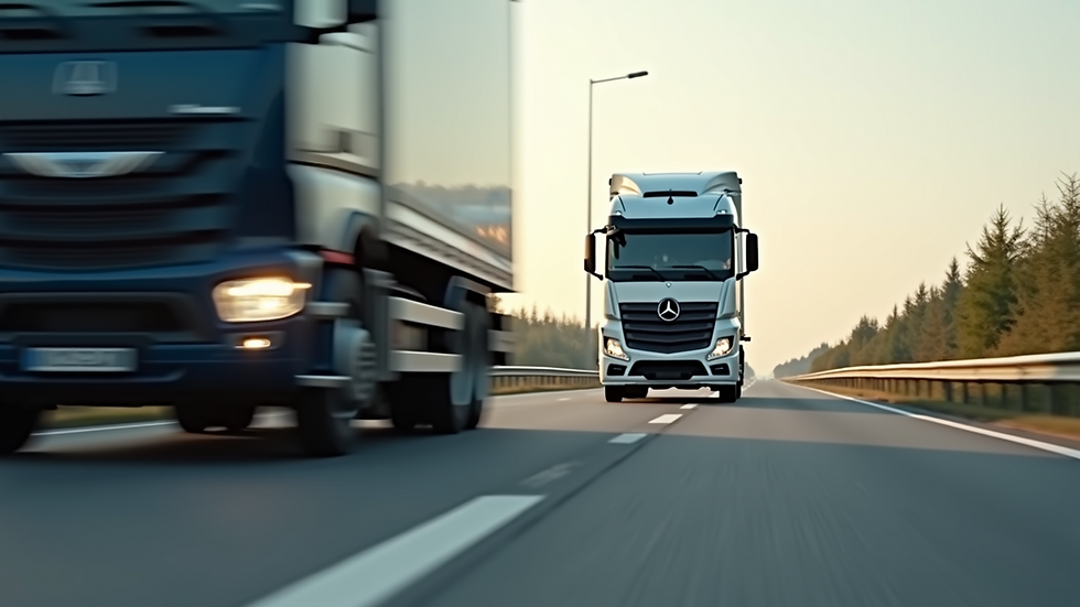 Eye-level view of a small truck on the road