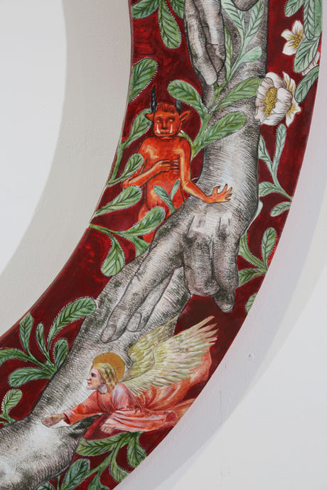 侯忠穎 莫比斯環-天使惡魔Möbius strip, Angels and Demons 壓克力顏料、木板Acrylic on board 240x120cm 2021(局部2).