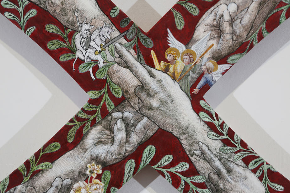 侯忠穎 莫比斯環-天使惡魔Möbius strip, Angels and Demons 壓克力顏料、木板Acrylic on board 240x120cm 2021(局部1).