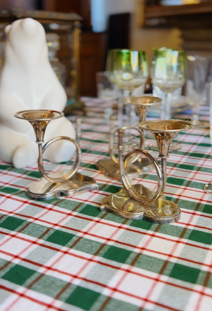 Miniature : 3 bougeoirs Trompes de chasse 