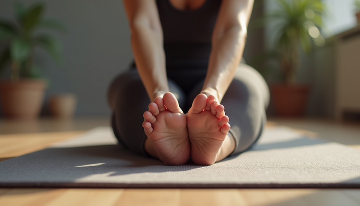 Close-up view of a yoga mat with hands and knees positioned for Cat Cow Yoga Position