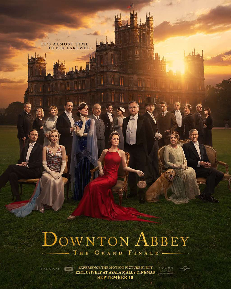ensemble poster in front of the estate at sunset, final chapter, release September 10. .