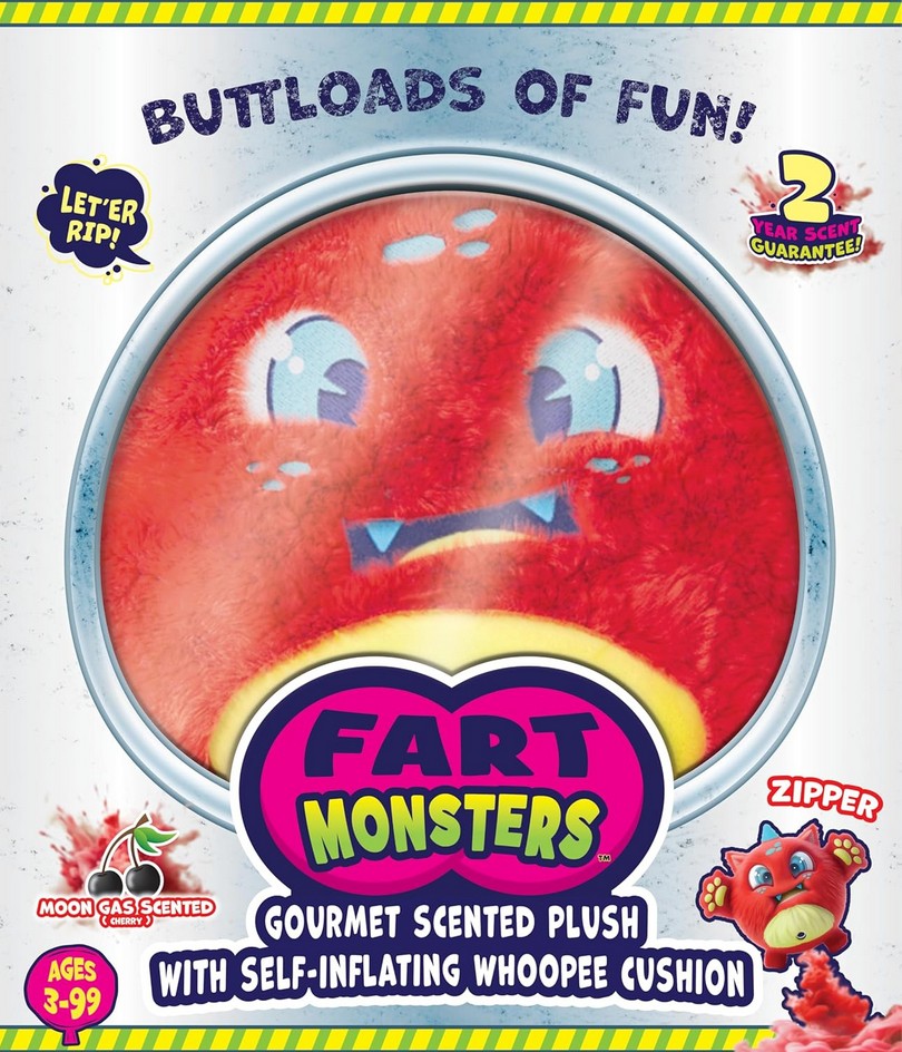 Fart Monsters Zipper - X-Large 16-Inch Scented Plush Toy with Self-Inflating Whoopee Cushion – Cherry Scent Funny Fart Plush, Novelty Gag Gift