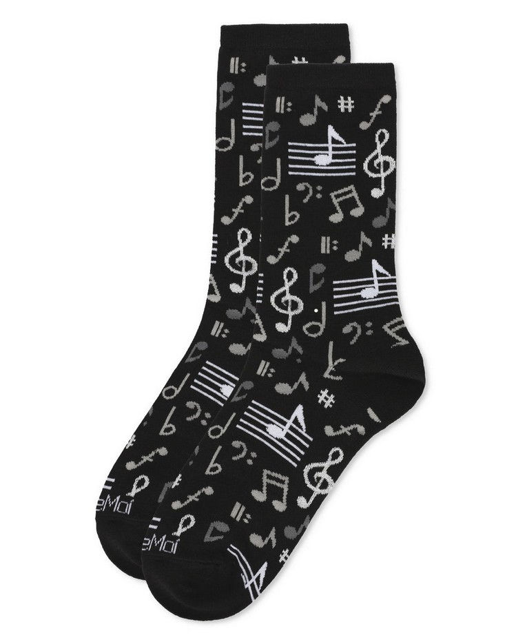 Women's Musical Notes Bamboo Blend Novelty Crew Sock - MeMoi