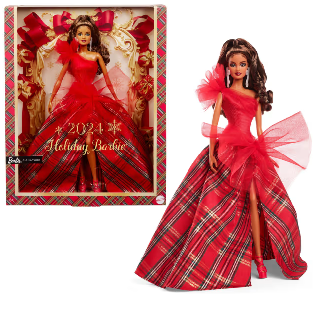 Barbie 2024 Holiday Barbie Signature, Plaid Gown With Red Bow