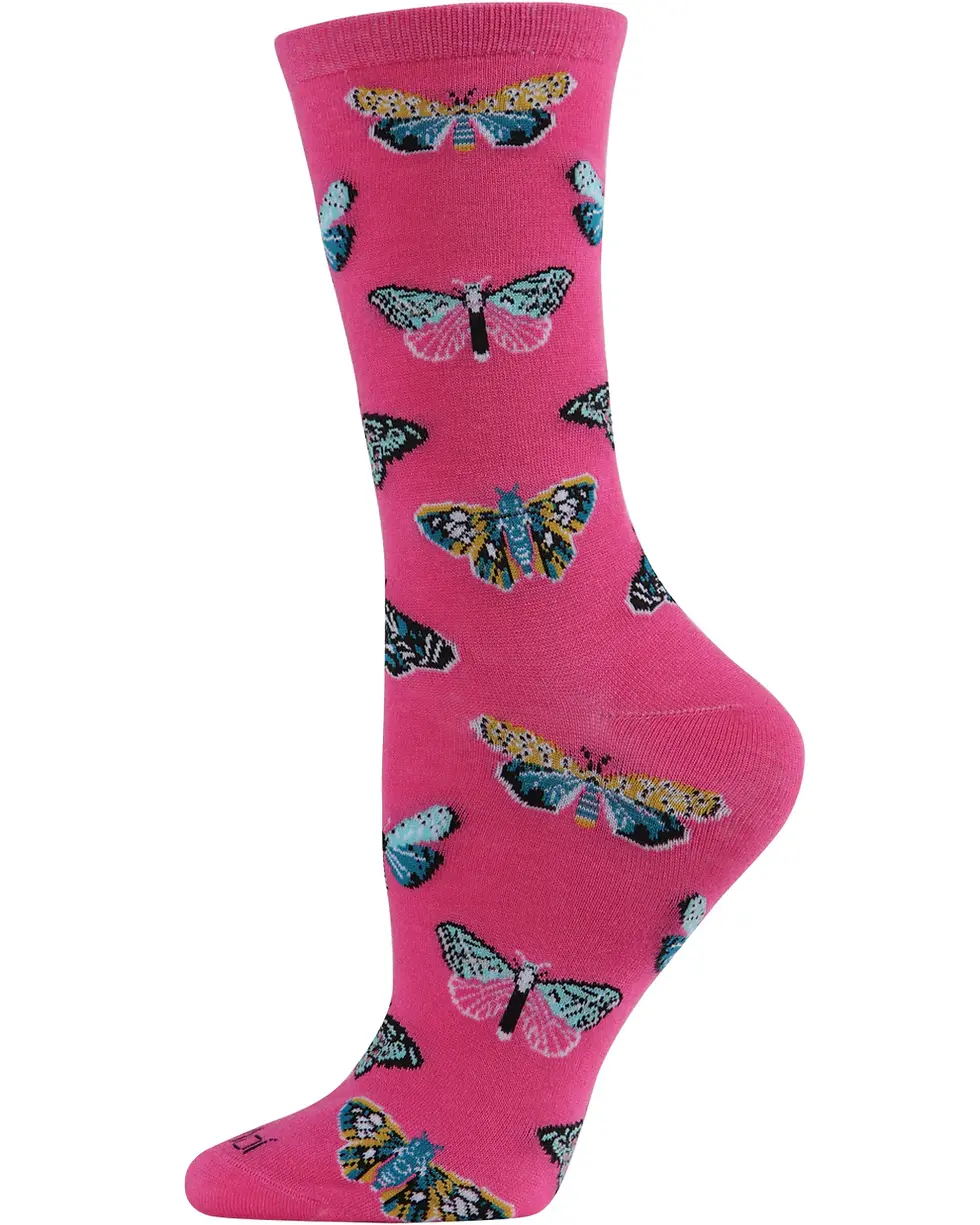 Women's Butterfly Bamboo Blend Novelty Crew Socks - MeMoi