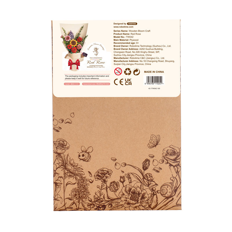 Red Rose Wooden Bloom Craft - Robotime