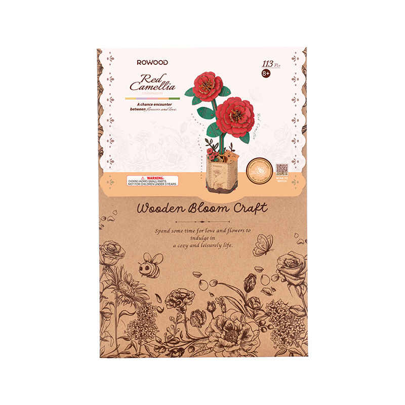 Red Camellia Wooden Bloom Craft - Robotime