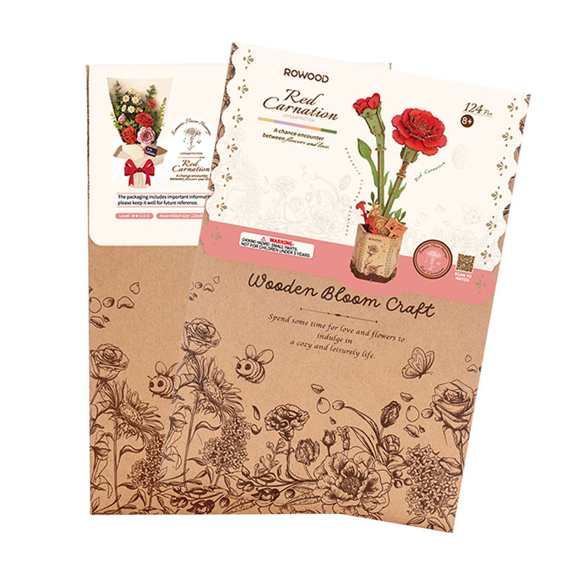 Red Carnation Wooden Bloom Craft - Robotime