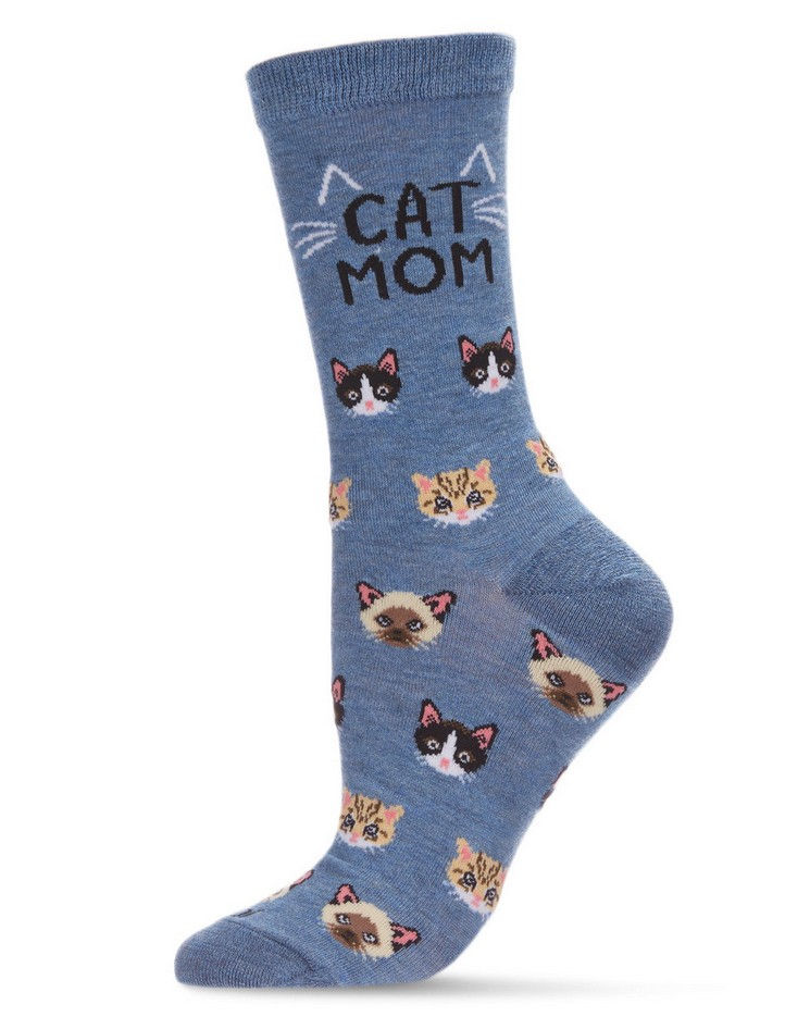 Women's Cat Mom Bamboo Blend Novelty Crew Socks - MeMoi