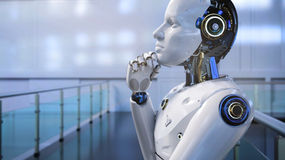 A robot holding its chin while thinking