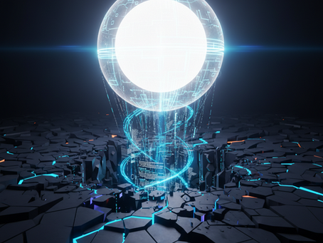 A giant glowing orb with data streaming into it