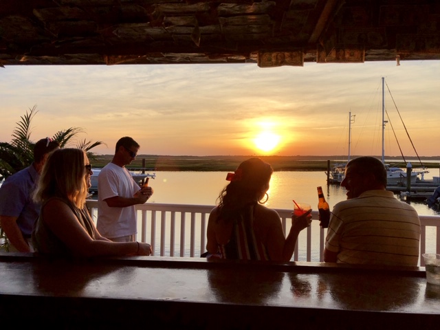 Waterfront sunset at Two Mile Landing and the Crab House
