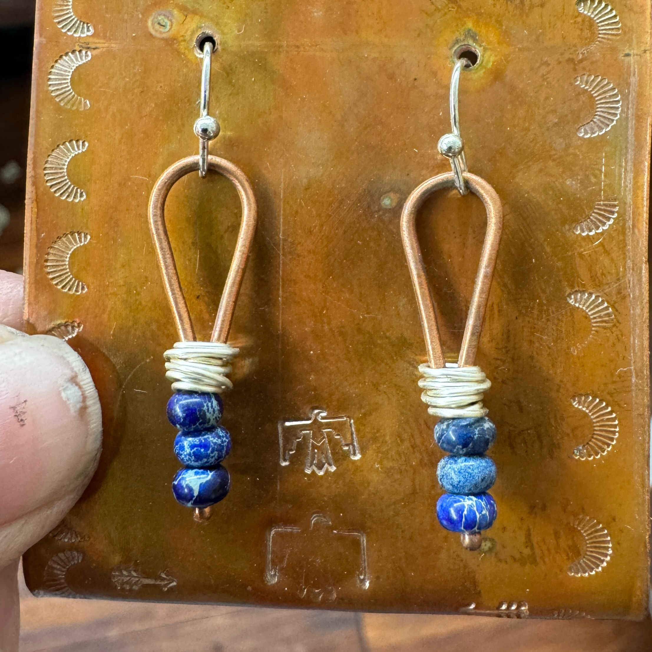 Copper, silver and lapis lazuli beads