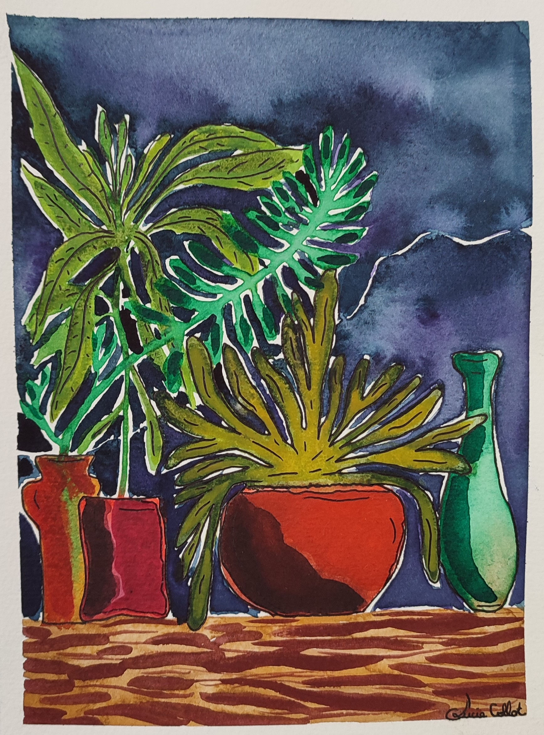 Green and blue - illustration sur papier