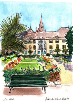 Jardin de ville à Grenoble - dessin architectural réalisé à l'aquarelle par Lucie COLLOT