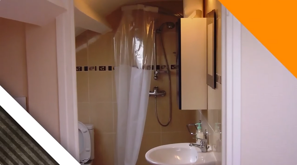 Studio moderne et lumineux aménagé dans les combles à Boissy-Saint-Léger, avec salle de douche et kitchenette visible.