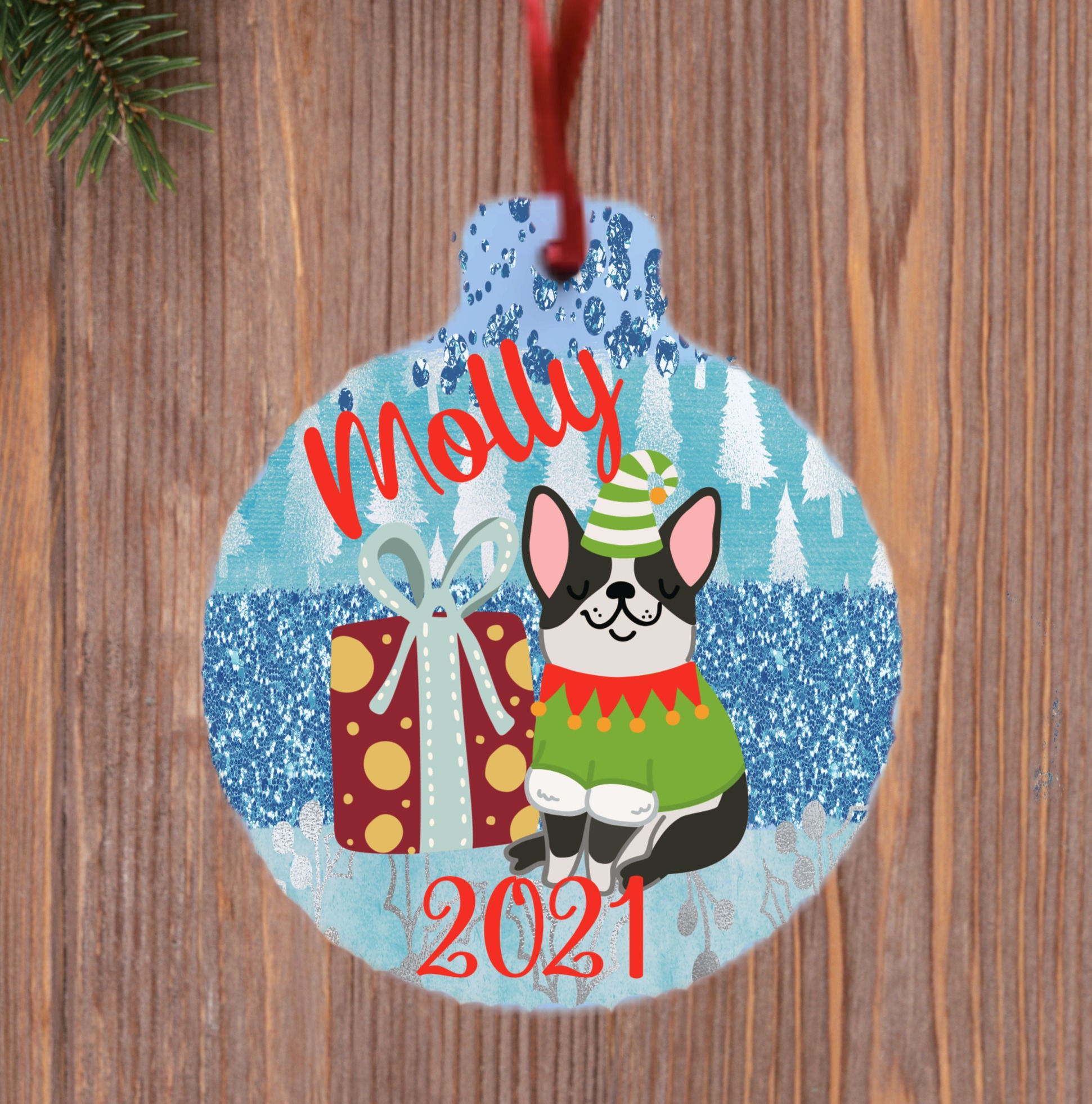 Boston Terrier Dog Christmas Ornament