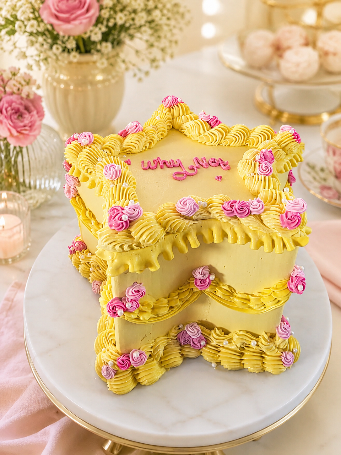 Pink and Yellow Vintage Star Cake