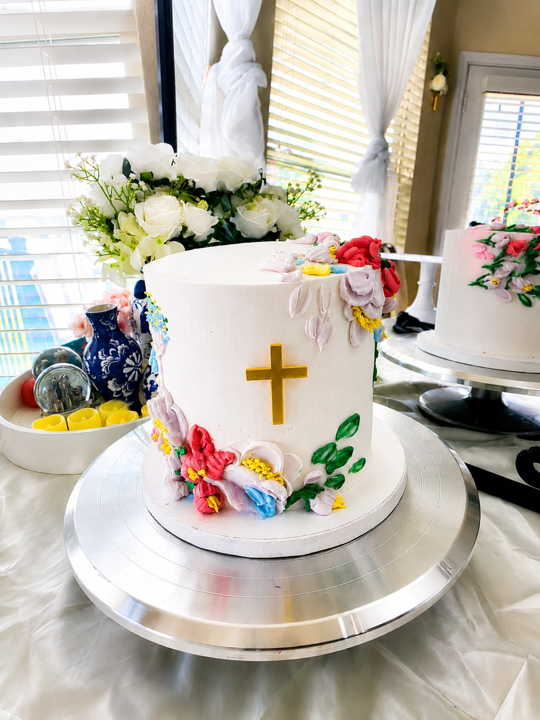 Custom Floral Baptism Cake
