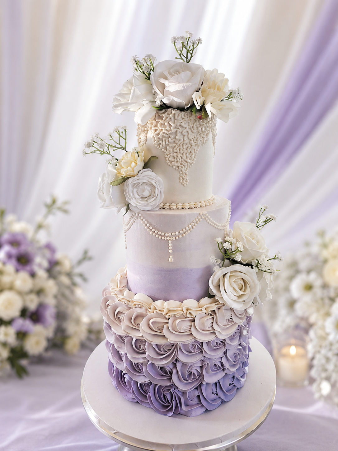 Lavender Rosette Floral Wedding Cake