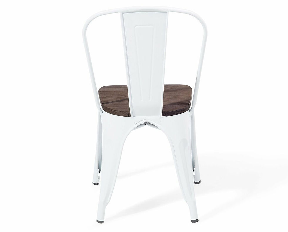 Miniature : Chaise blanche en métal de style industriel avec assise en bois foncé