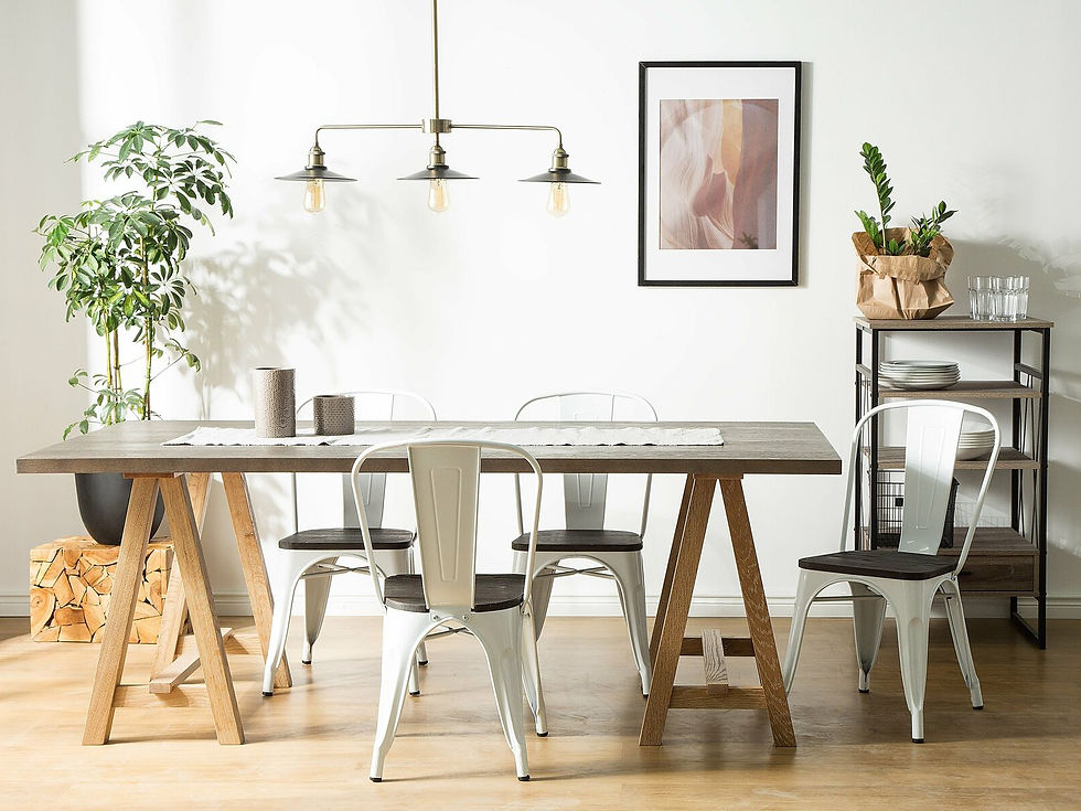 Miniature : Chaise blanche en métal de style industriel avec assise en bois foncé