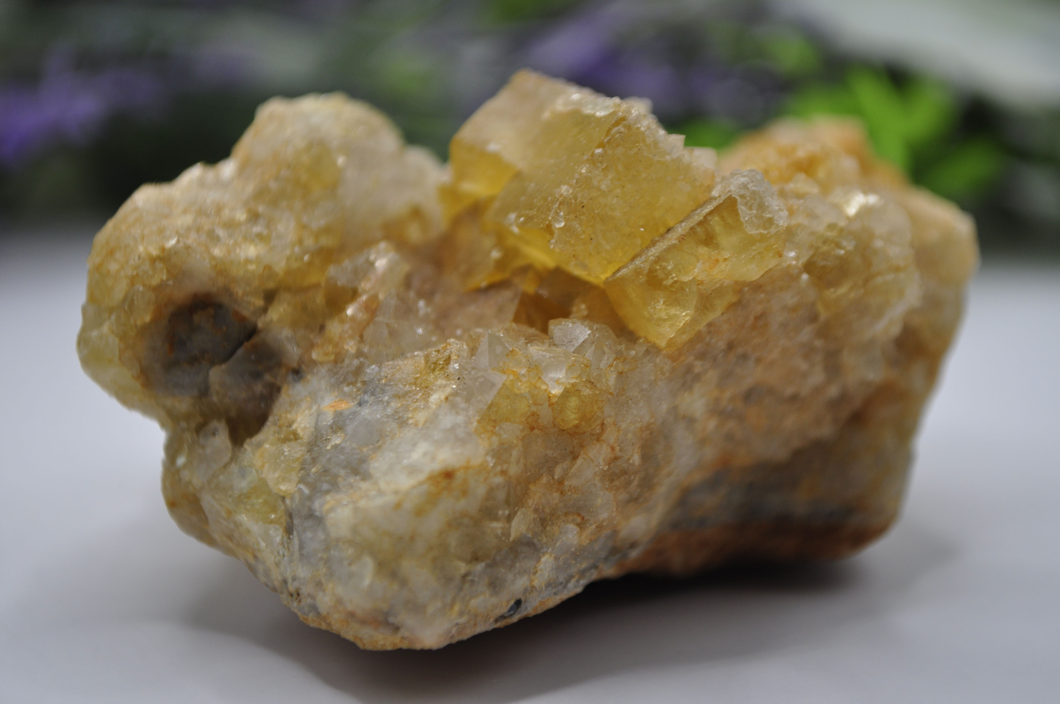 Cubic Yellow Sugar Fluorite in Matrix
