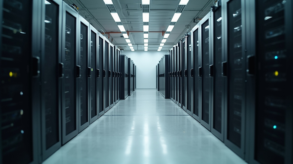 Eye-level view of server racks being dismantled in a commercial building