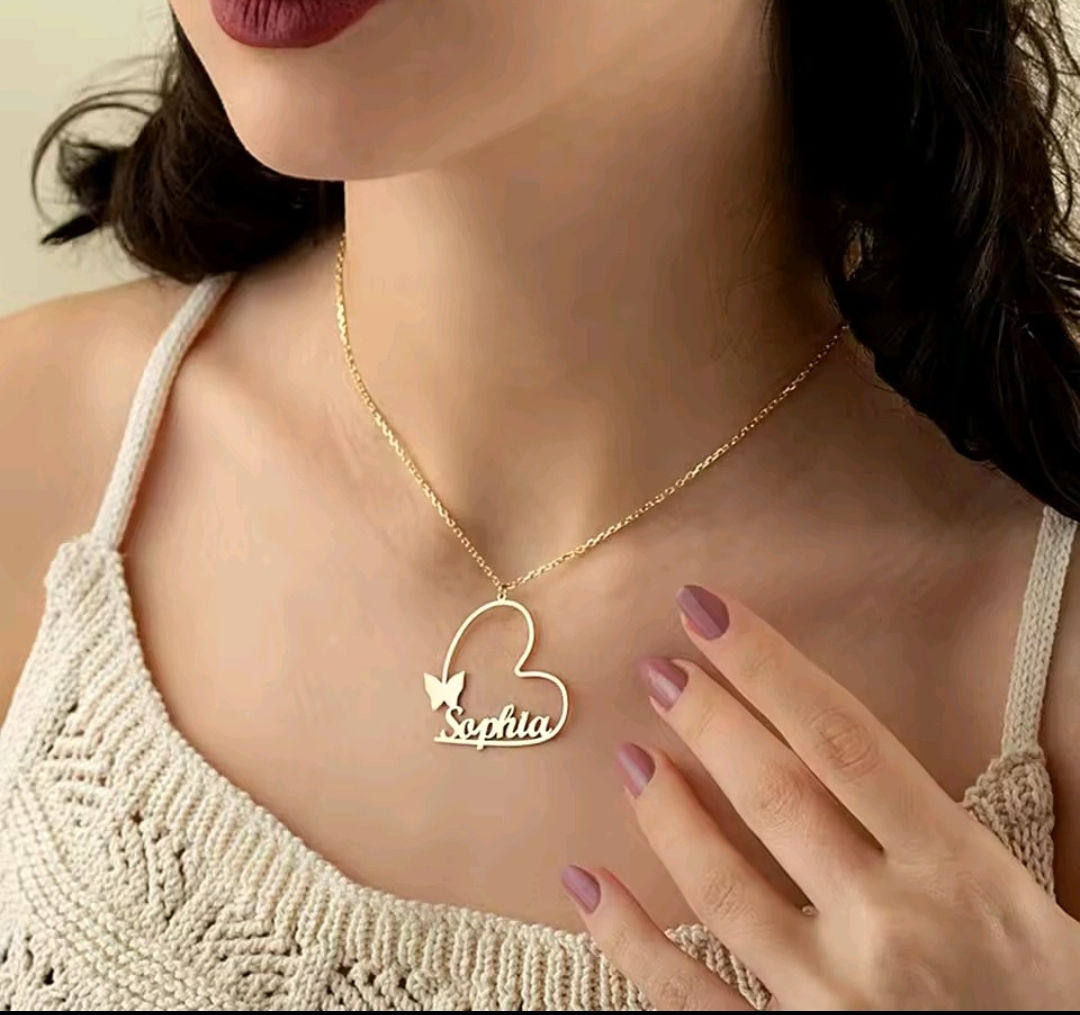 Collar corazón y mariposa