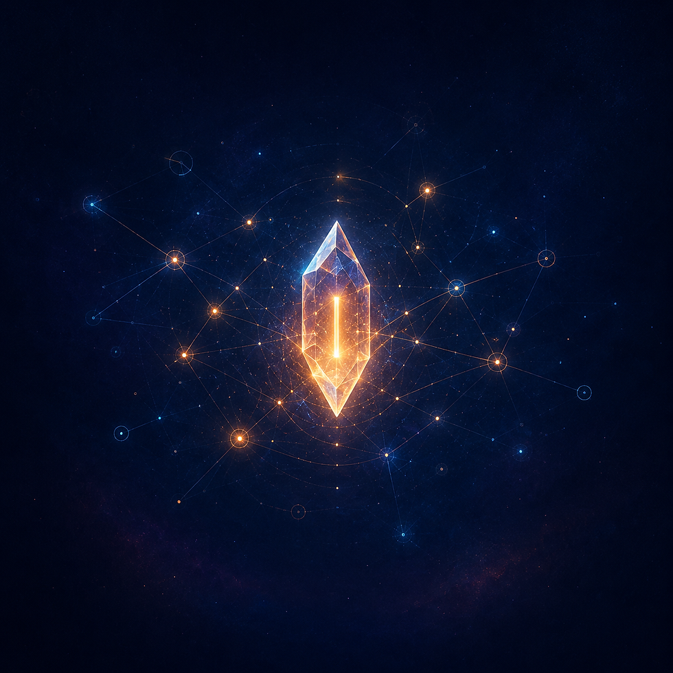 Symbolische digitale Illustration: Ein leuchtender Prompt-Cursor schwebt im Zentrum eines dunklen Raums, verbunden mit einem sparsamen Netzwerk aus Lichtpunkten. Einige Knoten leuchten hell, andere verblassen – ein Bild für bewussten, gezielten KI-Einsatz.