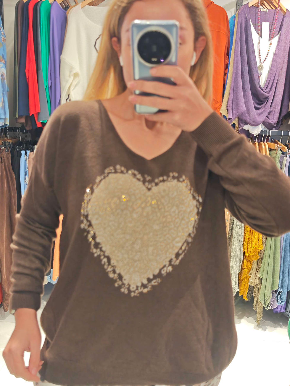 Küçük resim: İthal V yaka leopar desenli bluz