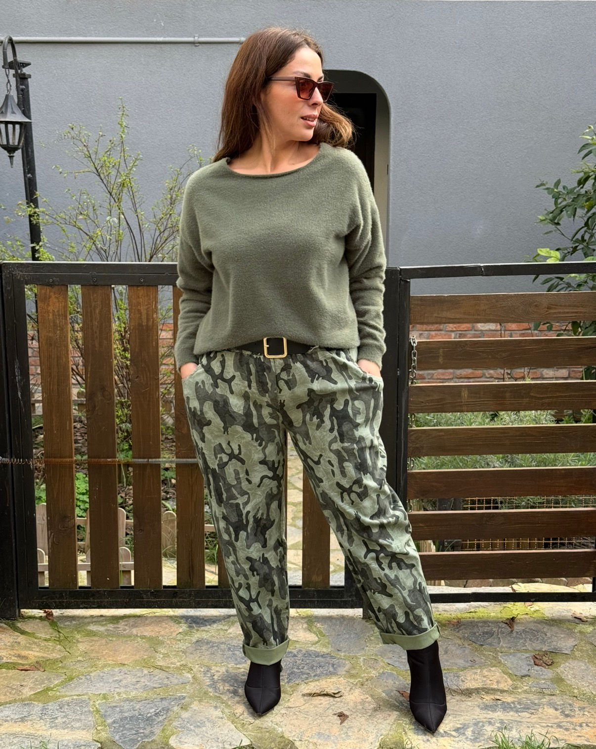 İthal kamuflaj kemerlı pantolon