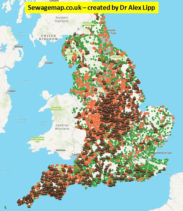 First of March 2021. Brown means it is dumping, red in the last 48 hrs, green not for 48 hrs, and grey not recording. Many companies won't provide the historical data, but Thames Water does.