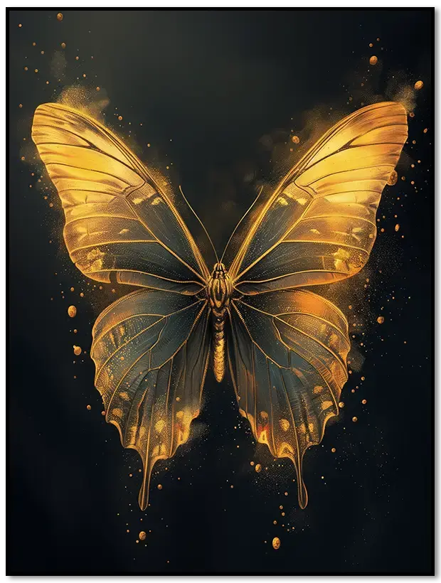 Goldener Schmetterling auf dunklem Hintergrund als Poster