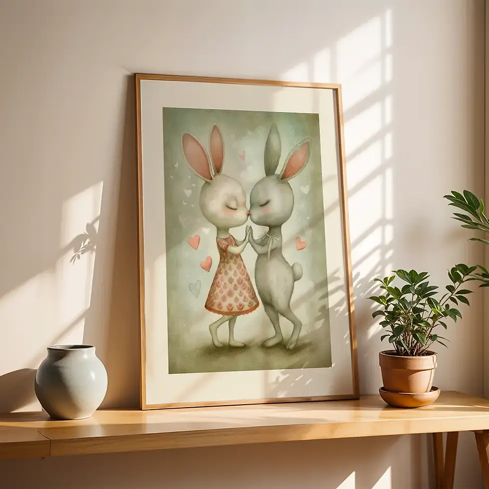 Osterhasen-Poster: Hasen mit Blume umgeben von Blüten