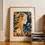 Miniaturbild: Porträt-Poster: Frau im Folk-Art Stil in den Farben Blau und Orange