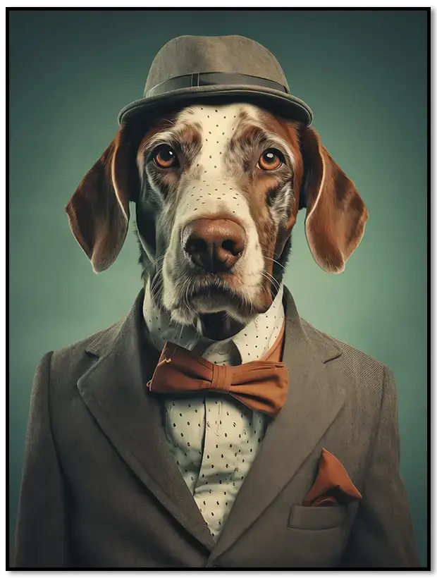 Dackel-Poster: Hund mit Hut und Fliege