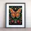 Miniaturbild: Ein kunstvolles Schmetterling-Poster eines Schmetterlings mit floralen Motiven in leuchtenden Farben auf dunklem Hintergrund.