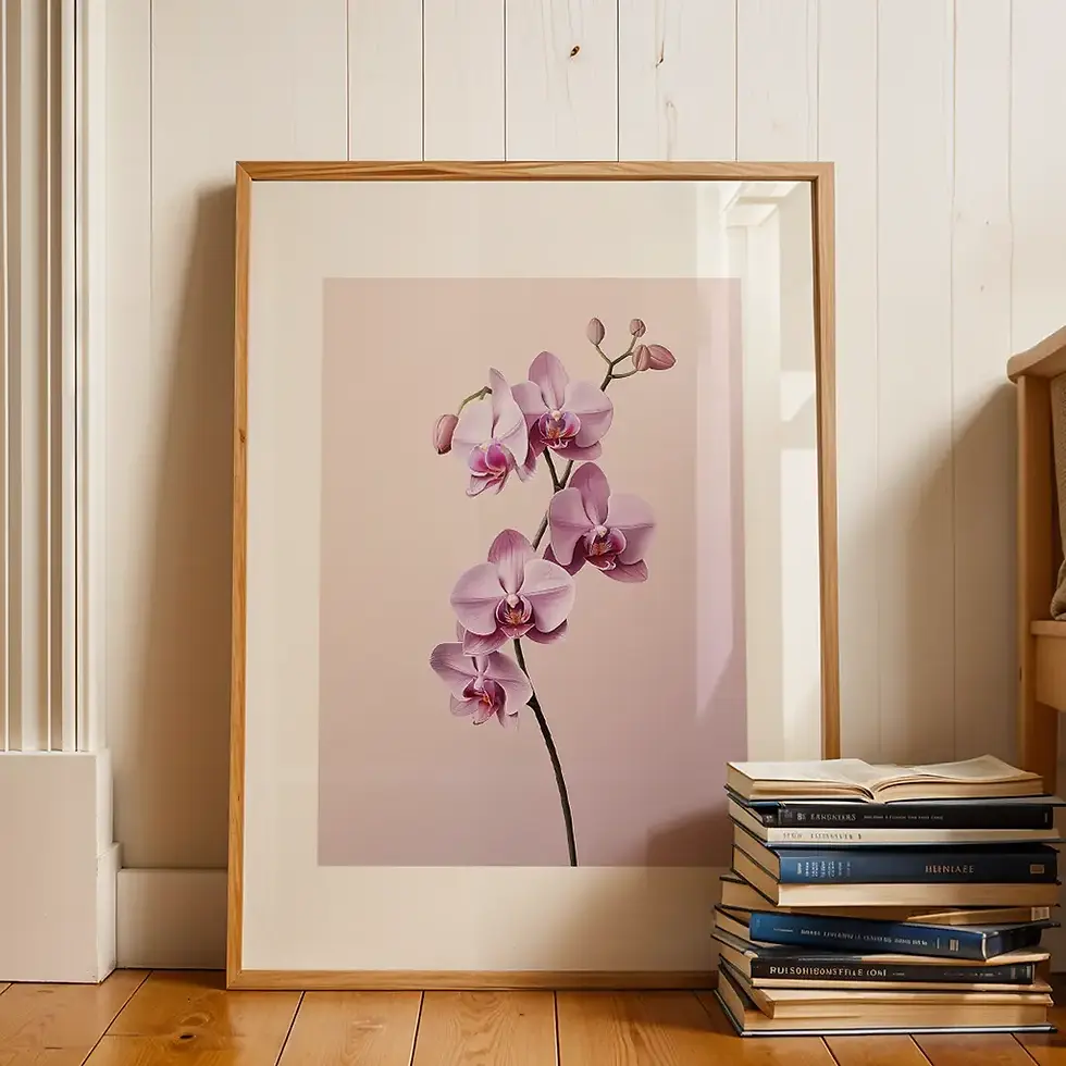 Orchideen-Poster: Zartrosa Orchideenblüten an einem Stiel