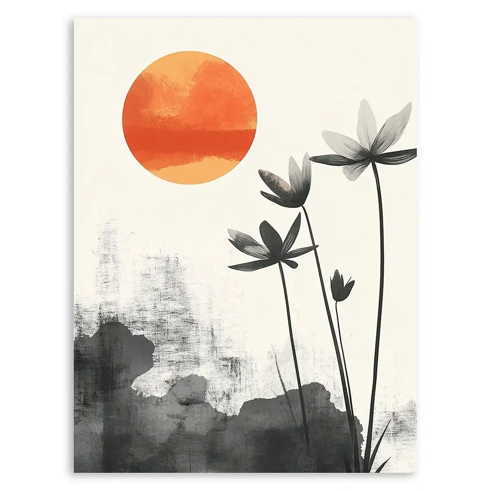 Japandi Poster mit Blumen und einer Sonne