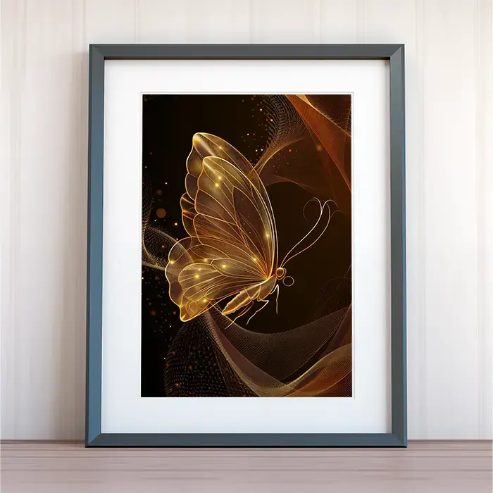 Goldener Schmetterling, abstraktes Schmetterling-Poster
