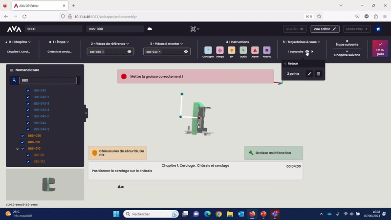 modifier une trajectoire déjà existante sur ava op