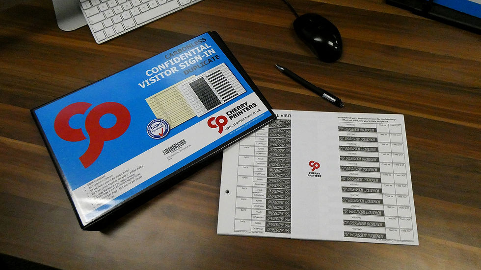 Thumbnail: Photo of Cherry Printers GDPR Confidential Visitor Sign In Duplicate NCR Ring Binder and Inserts on desk