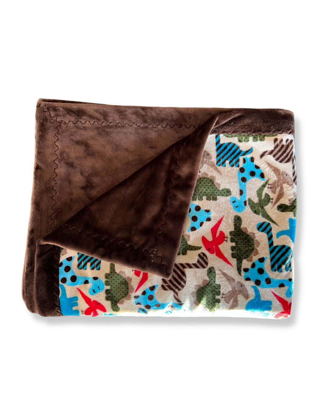 Dino Herd Red, Blue and Green Minky Blanket | Brown Back