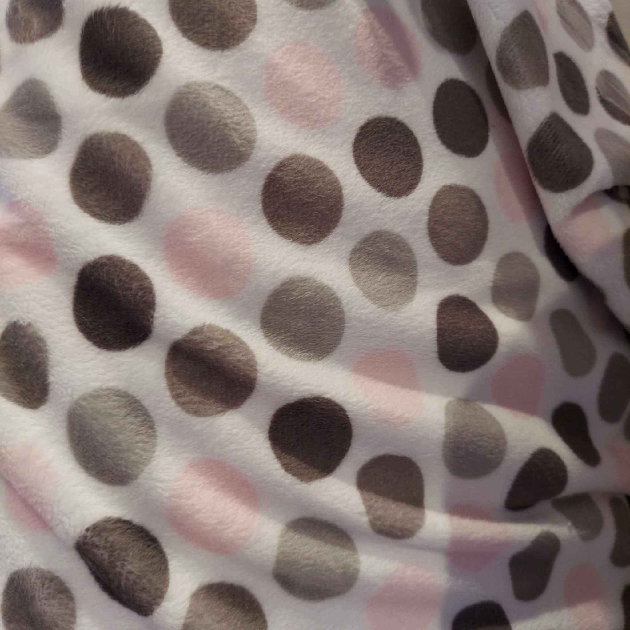 Pink and Gray Polka Dot Minky Fabric